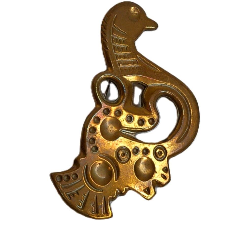 Vintage Kalevala Koru Bronze Bird of Tampere Brooch Finnish Viking Design